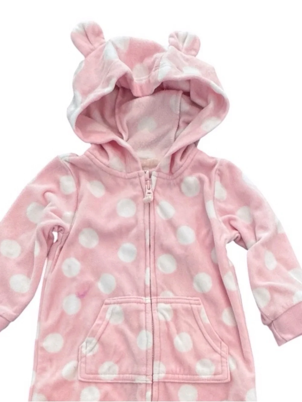 New Carter's Baby Girl 12M Pink/White Hooded Fleece Jumpsuit